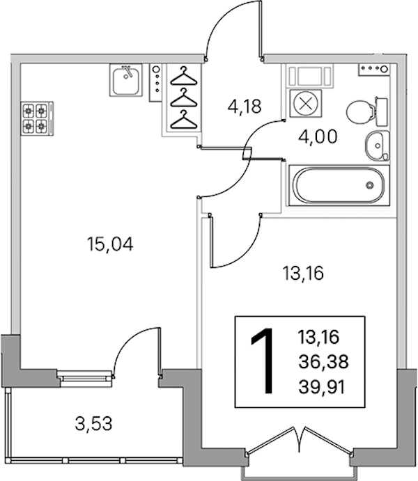 1-комнатная квартира 38.15 м², 3/4 эт., ЖК «Любоград в Стрельне»